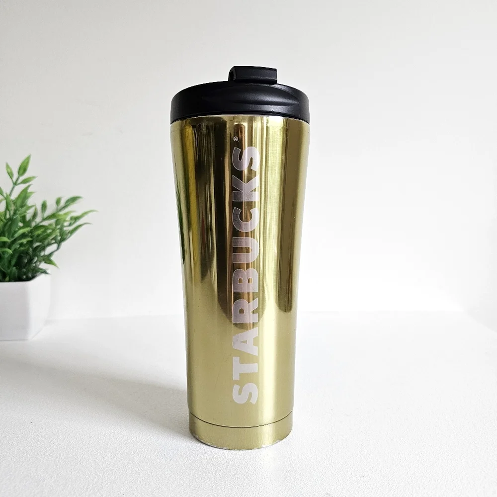 Starbucks 2016 Stainless Steel Vacuum Insulated Tumbler Mirror Gold 16Oz Cup Mug